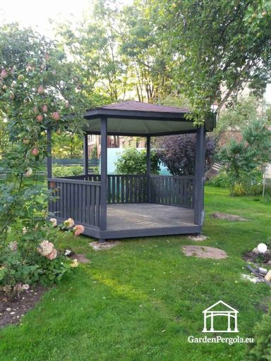 6-zijdig donkergrijs tuinpaviljoen