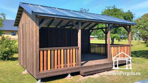 4x6m tuinpaviljoen met tweezijdig hellend metalen dak - garden gazebo pergola
