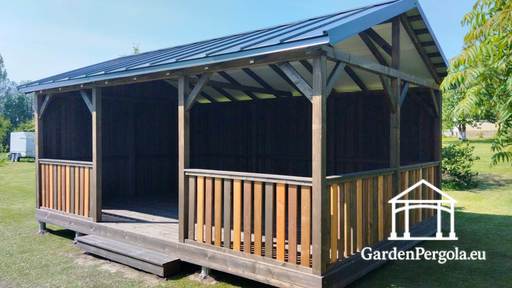 4x6m tuinpaviljoen met tweezijdig hellend metalen dak