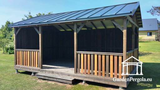 4x6m tuinpaviljoen met tweezijdig hellend metalen dak