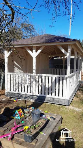 4x6m wit tuinpaviljoen met donkergrijze vloer