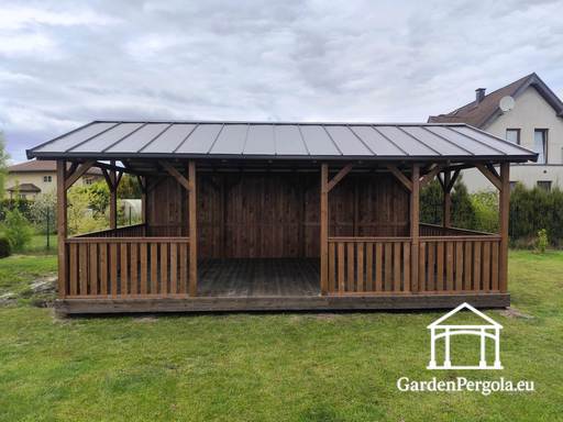 4x7m groot metalen dak bruin tuinpaviljoen
