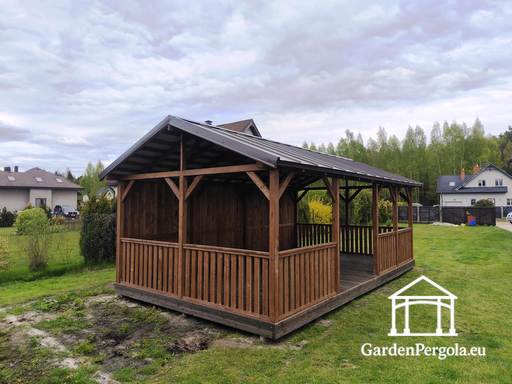 4x7m groot metalen dak bruin tuinpaviljoen