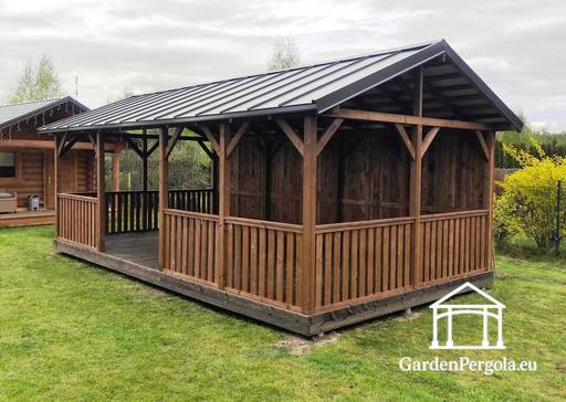 4x7m groot metalen dak bruin tuinpaviljoen - garden gazebo pergola