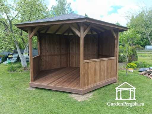 Zeskantig Donkergrijs Tuinpaviljoen met grijs Shingledak - garden gazebo pergola