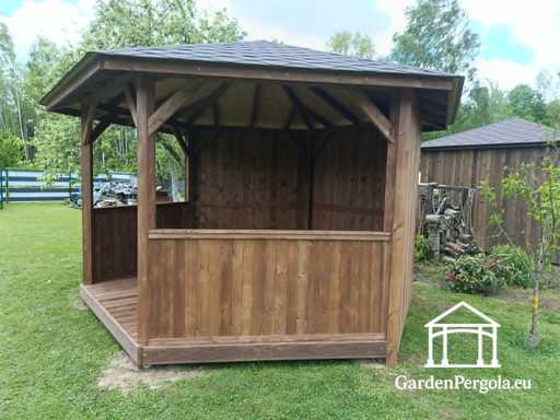 Zeskantig Donkergrijs Tuinpaviljoen met grijs Shingledak