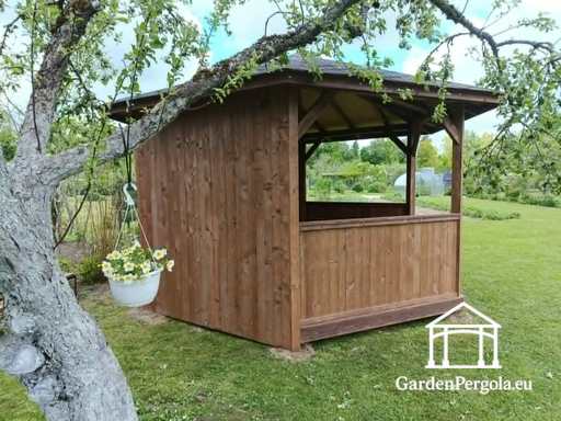 Zeskantig Donkergrijs Tuinpaviljoen met grijs Shingledak
