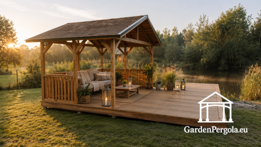 3x4 m houten prieel met een ruime 4x4 m terras