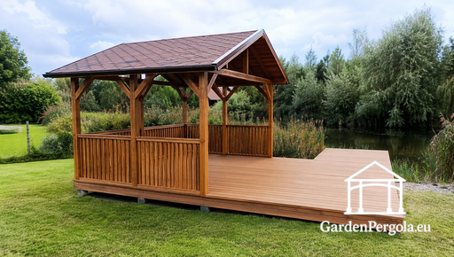 3x4 m houten prieel met een ruime 4x4 m terras - garden gazebo pergola