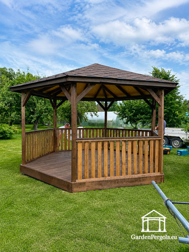 Zeshoekige Houten Tuinpaviljoen met Shingledak — Gezellig, Praktisch en Natuurlijk Elegant - garden gazebo pergola