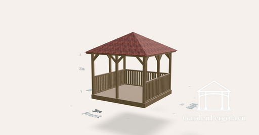 Gazebo 3x3m with red shingle four slope roof
